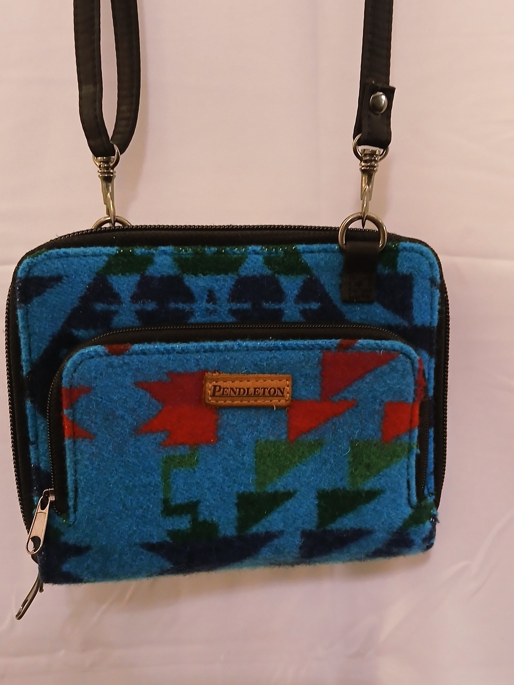 Pendleton Turquoise Blue Green Red Geometric Wool Crossbody
